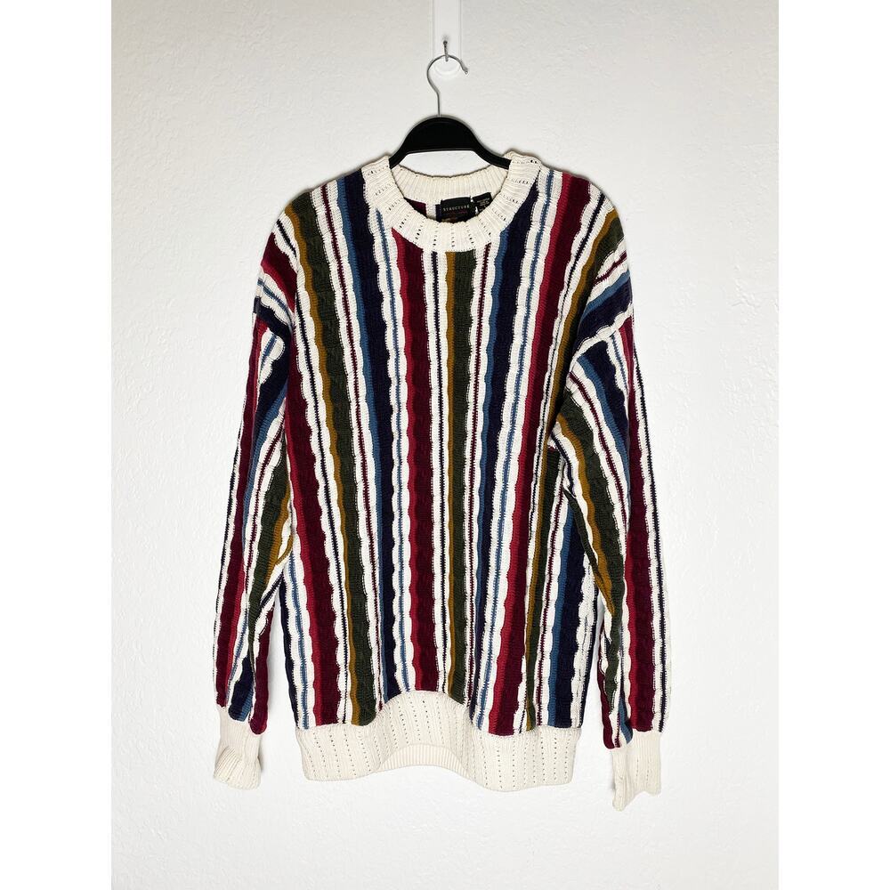 Vintage Mens Structure 3D Knit‎ Cotton Sweater 90s Streetwear Casual Grandpacore